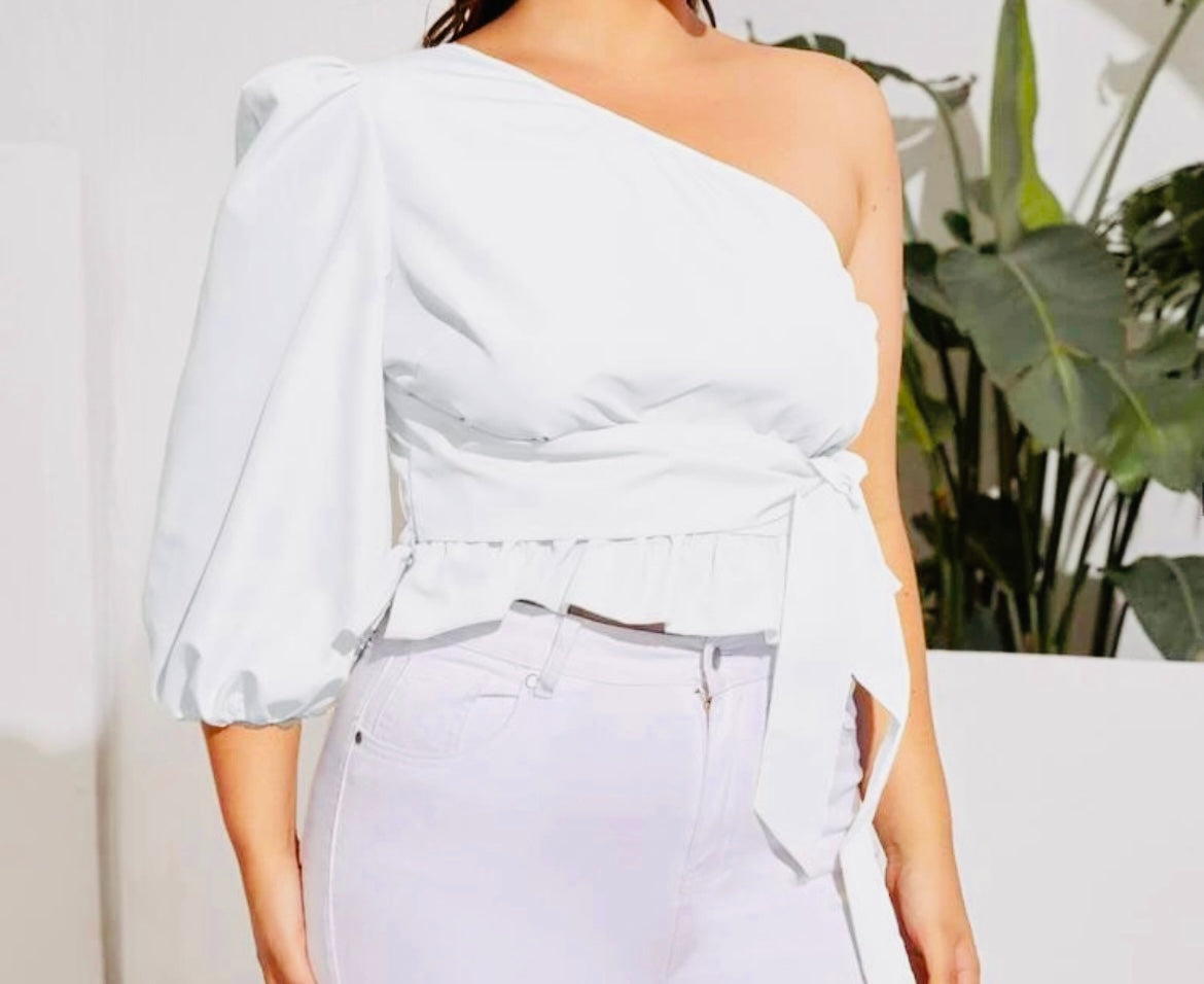 Puff Sleeve One Shoulder top